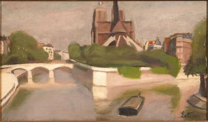 Robert LOTIRON (1886-1966) 
Notre-Dame
Huile sur toile.
Signée en bas à droite.
H_27...