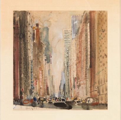 René GENIS (1922-2004) 
Rue de New-York
Aquarelle et encre sur papier.
Signée en...