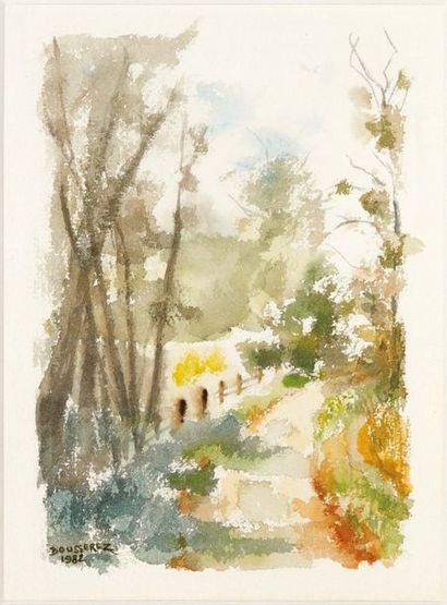 BOUSSEREZ Les chemins champêtres, 1982
Aquarelle sur papier.
Signée et datée en bas...