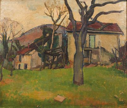 Francis MONTANIER (1895-1974) 
Le village
Huile sur panneau.
Signée en bas à droite.
H_46...