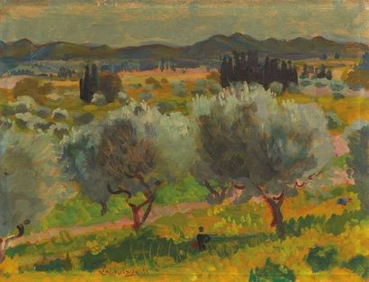 Paul DE LABOULAYE (1902-1961) 
Paysage des oliviers, 1951
Huile sur panneau.
Signée...