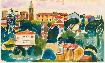 François DESNOYER (1894-1972) 
Vue du village
Aquarelle sur papier.
Signée en bas...