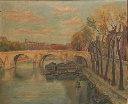 POTTEVIN Pont sur la Seine
Huile sur toile.
Signée en bas à gauche.
H_49 cm L_60...