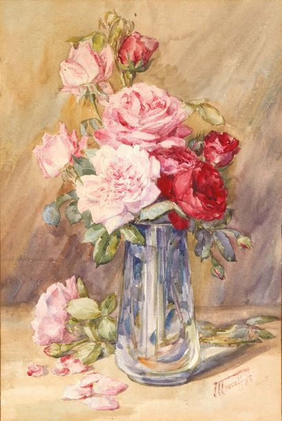 MARCELLE CHOQUET Bouquet de roses, 1966
Aquarelle sur papier.
Signée et datée en...