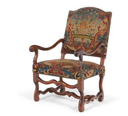 null PAIRE DE FAUTEUILS en bois naturel tourné en partie d'époque Louis XIV, le piétement...