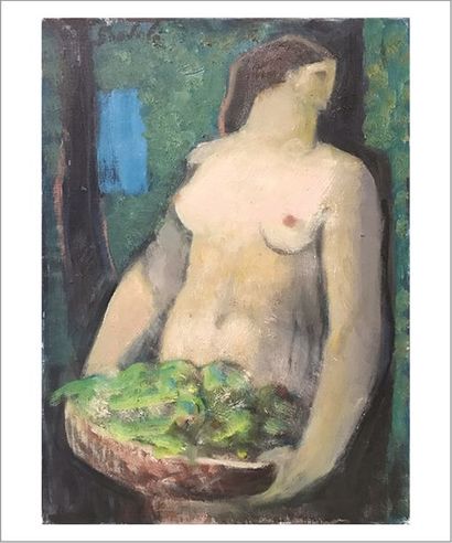 Jean SOUVERBIE (1891-1981) Nu à la corbeille de fruits, 1981
Huile sur toile.
Signée...