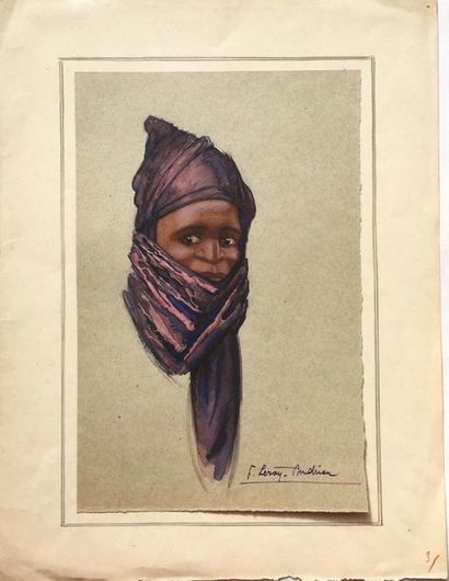 LEROY Enfant au foulard mauve
Technique mixte sur papier.
H_24,8 cm L_16,2 cm