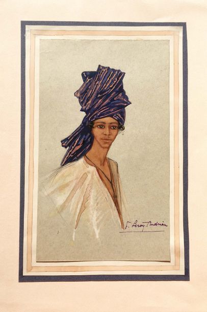 LEROY Femme au turban
Technique mixte sur papier.
H_24,5 cm L_14,5 cm
