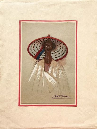 LEROY Femme au grand chapeau
Technique mixte sur papier.
H_24,5 cm L_16 cm