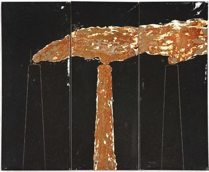 GERARDO DICROLA (NÉ EN 1941) Urbi, mon amour, 1983
Triptyque.
Oxidation sur tôles.
Signé...