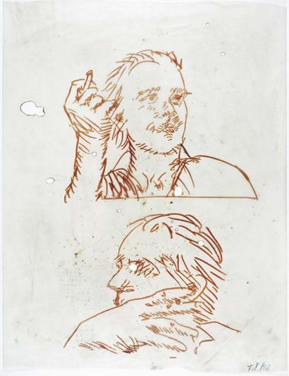 FRANK DORNSEIF (NE EN 1948) Deux Autoportraits, 1986
Feutres et brûlures sur papier...