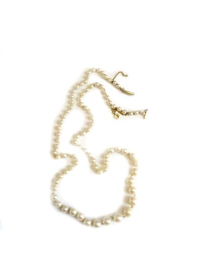 null Collier 1 rang de perles de cultures en chute, le fermoir en or jaune 18K (750)....