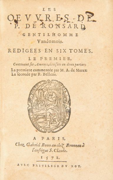 RONSARD (Pierre de) 
OEuvres.
Paris: Gabriel Buon, 1571-1573. — 5 volumes in-16 (sur...