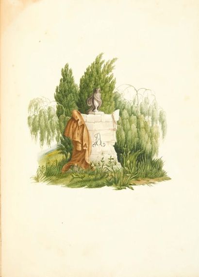 null [ALBUM].
Album d'aquarelles.
S.l., XIXe siècle. — In-4, demi-chagrin brun, plats...
