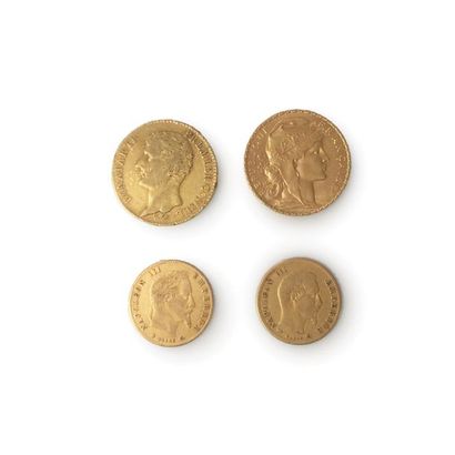 null Lot de 4 pièces en or dont 2 pièces de 20 francs et 2 pièces de 5 francs.
Poids...
