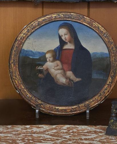 PITTORE DELLA FINE DEL XVIII SECOLO DA RAFFAELLO Madonna col Bambino
Olio su rame
Vierge...