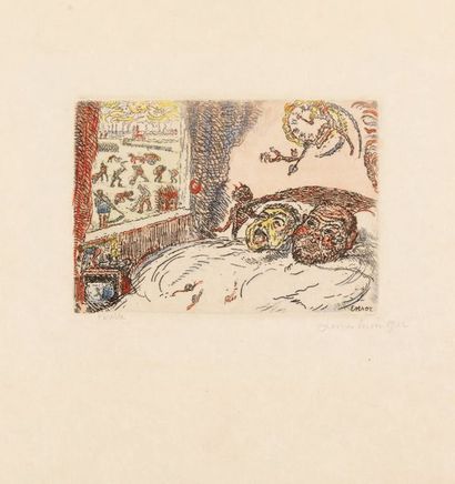 James Ensor (1860-1949) La Paresse, 1902
Eau forte rehaussée à la main.
Signée et...