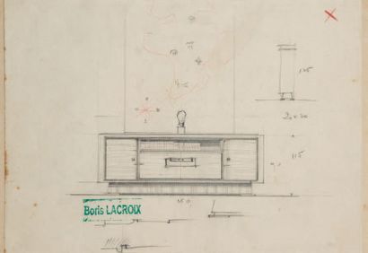 Boris LACROIX (1902-1984) Projet de meuble, circa 1930
Crayon sur papier.
Cachet...