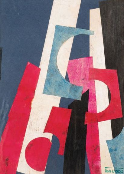 Boris LACROIX (1902-1984) Composition abstraite rouge, blanc et bleu, vers 1925
Collage...