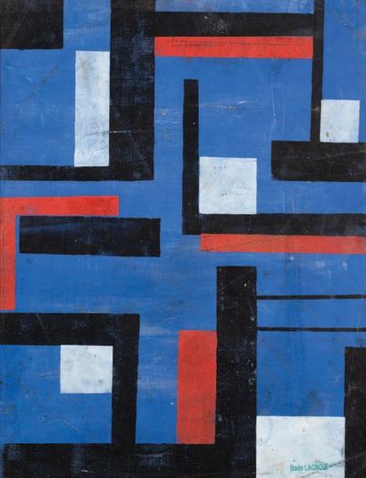 Boris LACROIX (1902-1984) Composition abstraite bleu et rouge, 1925
Gouache sur papier.
Cachet...