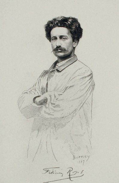 Félicien Rops (1833-1898) Tête de paysanne
Crayons de couleurs sur papier en marge...