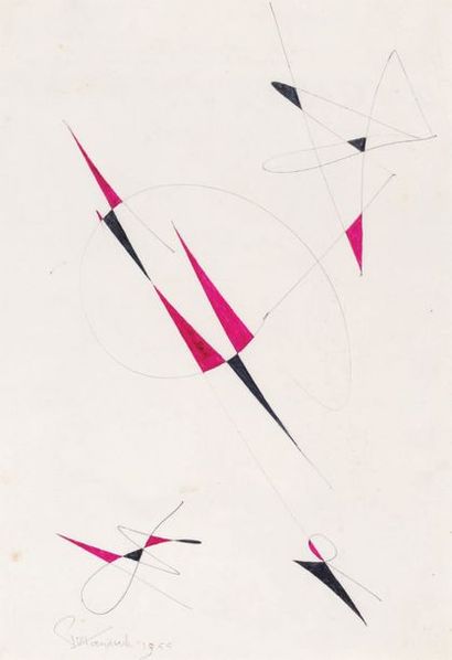 Paul Van Hoeydonck (Né en 1925) Composition, 1955
Technique mixte sur papier.
Signée...