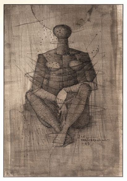 Jef Van Tuerenhout (1926-2006) Femme assise, 1967
Encre et lavis sur papier.
Signé...