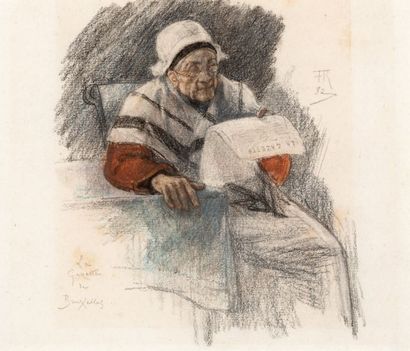Félicien Rops (1833-1898) La gazette de Bruxelles, 1882
Fusain et crayon sur papier.
Titré...