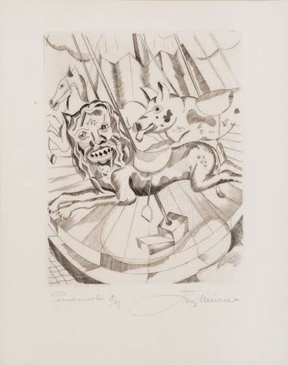 JORIS MINNE (1887-1988) Paarolensnolen
Lithographie n° 3/39.
Signée en bas à droite.
Titrée...