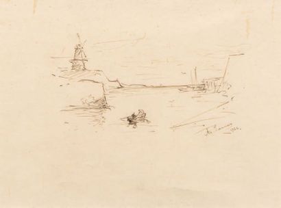 Armand JAMAR (1870-1946) Moulin au bord de l'eau, 1932
Encre sur papier.
Signé et...