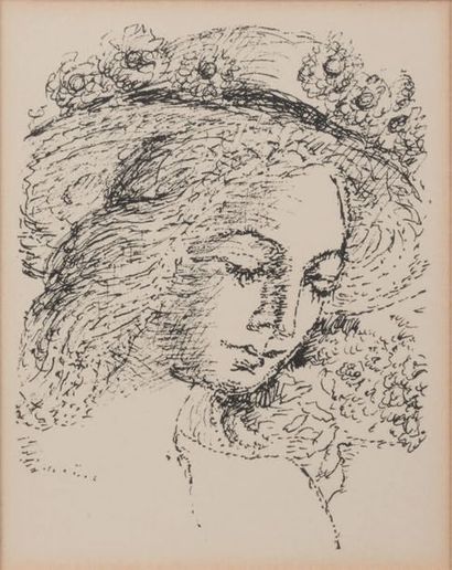 PAUL DELVAUX (1897-1999) Femme au chapeau
Estampe sur papier.
H_13 cm L_10,5 cm