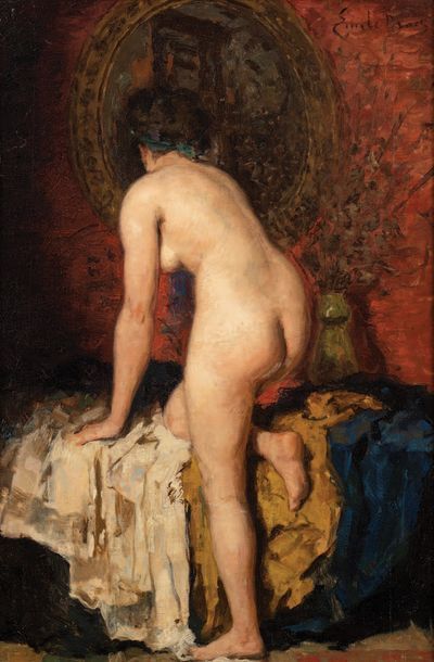 Emile BAES (1879-1954) Nu au miroir
Huile sur toile.
Signée en haut à droite.
H_58,6...