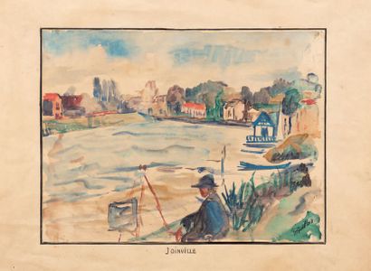 Marthe GUILLAIN (1890-1974) Peintre au bord de la rivière à Joinville
Aquarelle sur...