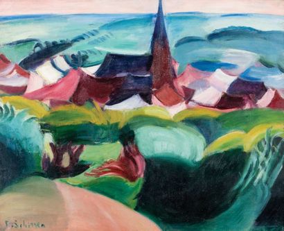 Ferdinand Schirren (1872-1944) Village brabançon
Huile sur toile.
Signée en bas à...