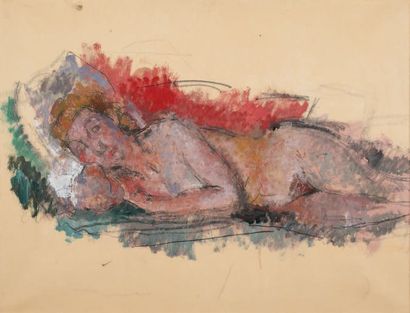 Paul MAAS (1890-1962) Nu endormi
Technique mixte sur papier marouflé sur toile.
Cachet...