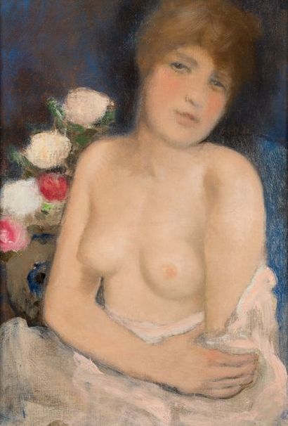 Armand Rassenfosse (1862-1934) Nu aux cinq roses
Huile sur toile.
H_55 cm L_38 cm
Certifiée...