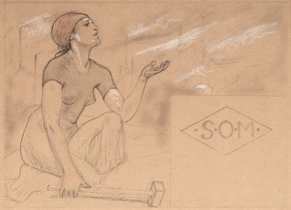 Armand Rassenfosse (1862-1934) L'ouvrière
Crayon et pastel sur papier.
Projet d'une...