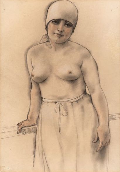 Armand Rassenfosse (1862-1934) Hiercheuse aux seins nus
Crayon et pasel sur papier.
Cachet...