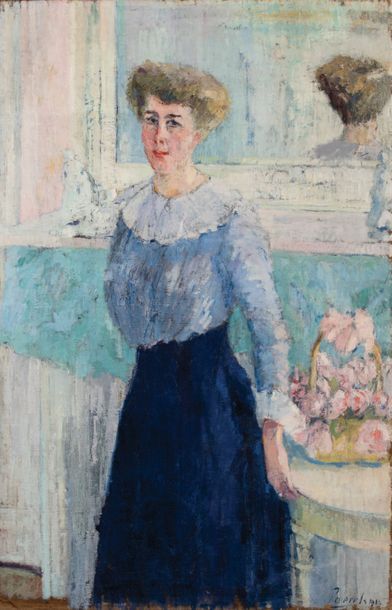 WILLIAM. M. PAERELS (1878-1962) Portrait de Famille, femme debout devant la cheminée,...