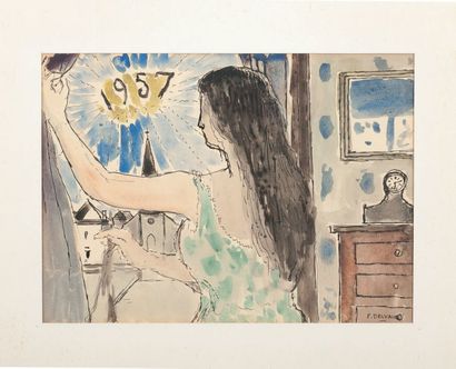 Paul DELVAUX (1897-1994) Femme devant la fenêtre, 1957
Encre de Chine et aquarelle...
