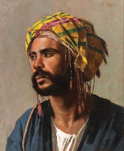 ATTRIBUÉ À WILHELM KARL GENTZ (1822-1890) Portrait d'un homme au turban jaune
Huile...