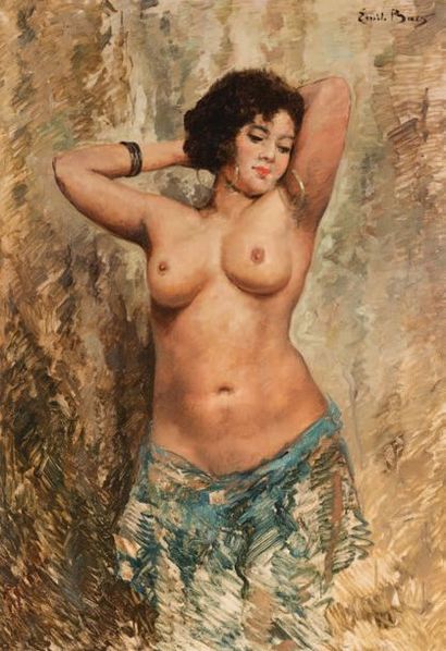 Emile BAES (1879-1953) «Mulâtresse»
Huile sur toile.
Signée en haut à droite et titrée...