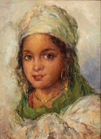 Edouard VERSCHAFFELT (1874-1955) Portrait de jeune fille à Bou-Saâda
Huile sur toile.
H_29,5...