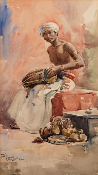 FLORIMOND VAN ACKER (1858-1940) Oriental au tambour
Aquarelle sur papier.
Signé en...