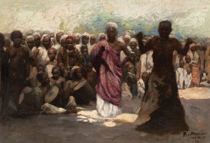 PETER VON HAMME MUNCH (1880-1936) Scène africaine, 1921
Huile sur panneau.
Signée...