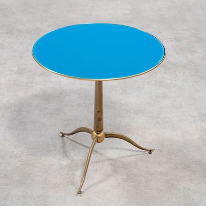 Osvaldo BORSANI (1911-1985) Table d'appoint circulaire
Laiton et verre teinté de...