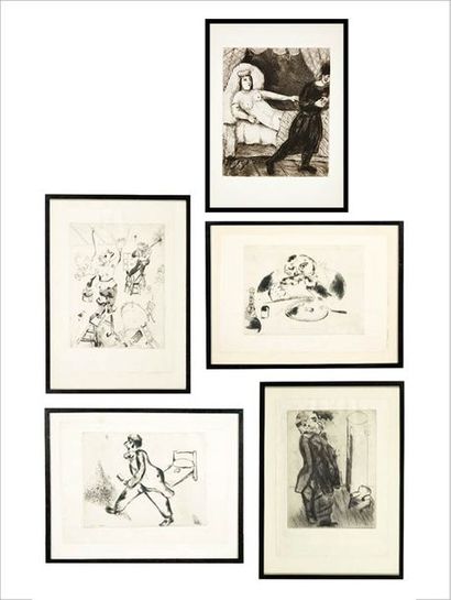 Marc CHAGALL (1887-1985) Quatre planches issues des Âmes mortes, Gogol, réalisé entre...