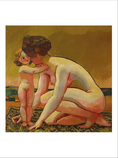 MAURICE MARINOT (1882-1960) La femme accroupie et la petite fille, circa 1910
Huile...