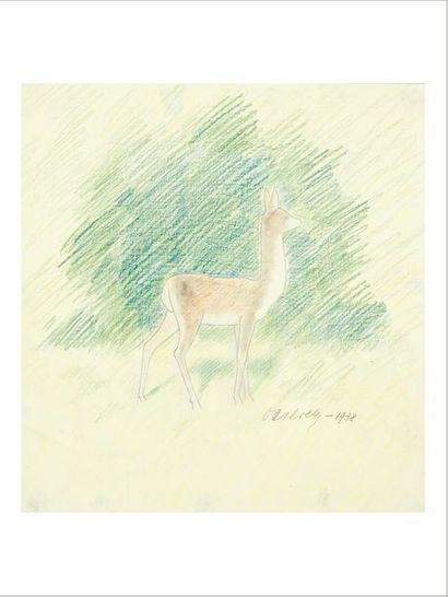 Victor VASARELY (1906-1997) Faon dans la forêt
Crayon et pastel sur papier.
Signé...