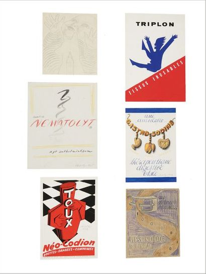 Victor VASARELY (1906-1997) Six projets publicitaires, 1934-1935-1936
Crayon et feutre...